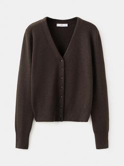 Mango V-Neck Sculpted Cardigan, Chocolate - view 2, Chocolate