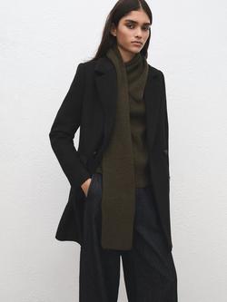 Mango Double Breasted Longline Wool Blend Coat, Black, Black