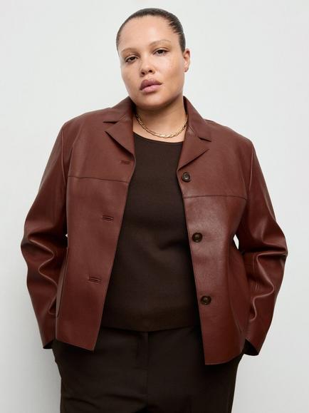 Mango Faux Leather Cropped Jacket, Terracotta, Terracotta