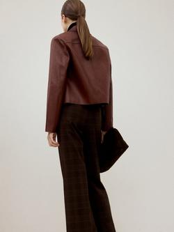 Mango Faux Leather Cropped Jacket, Terracotta - view 2, Terracotta