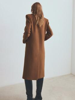 Mango Double Breasted Longline Overcoat, Brown - view 2, Brown
