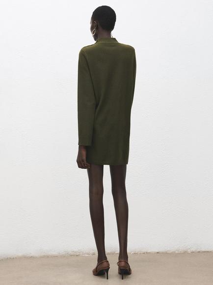 Mango Button Shoulder Jumper Mini Dress, Khaki - view 2, Khaki