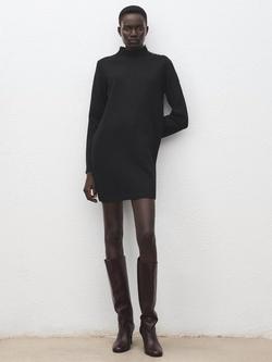 Mango Button Shoulder Jumper Mini Dress, Black, Black