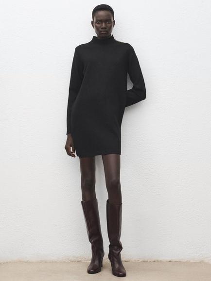 Mango Button Shoulder Jumper Mini Dress, Black, Black