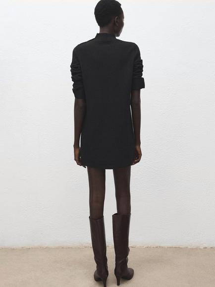 Mango Button Shoulder Jumper Mini Dress, Black - view 2, Black
