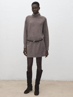 Mango Roll Neck Jumper Mini Dress, Taupe, Taupe