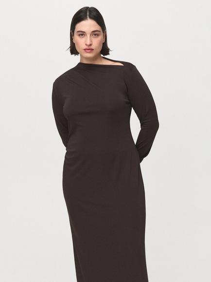 Mango Vestido Asymmetric Drape Neck Maxi Dress, Chocolate - view 2, Chocolate