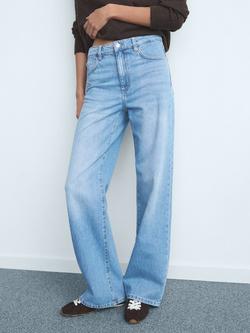 Mango High Rise Wide Leg Jeans, Mid Blue, Mid Blue