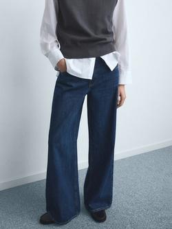 Mango Low Rise Wide Leg Jeans, Dark Blue, Dark Blue