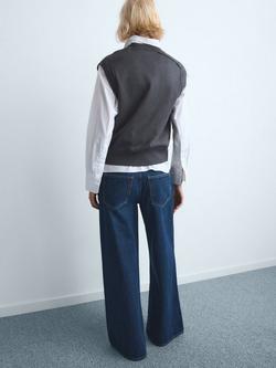 Mango Low Rise Wide Leg Jeans, Dark Blue - view 2, Dark Blue