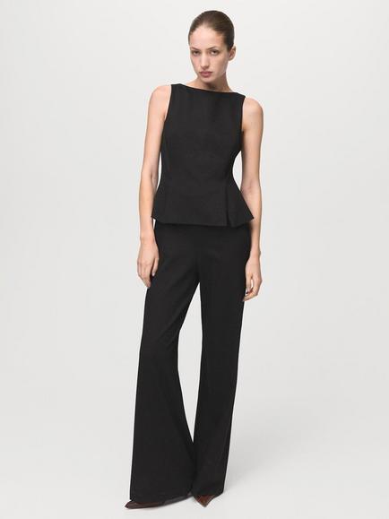 Mango Boat Neck Peplum Waist Jumpsuit, Brown, Brown