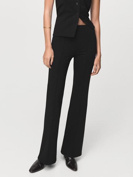 Mango Sculpted Seam Flared Leggings, Black, Black