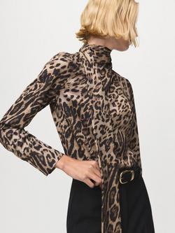 Mango Animal Print Tie Neck Top, Black, Black