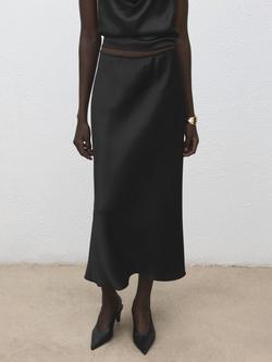 Mango Bias Cut Midi Skirt, Black, Black