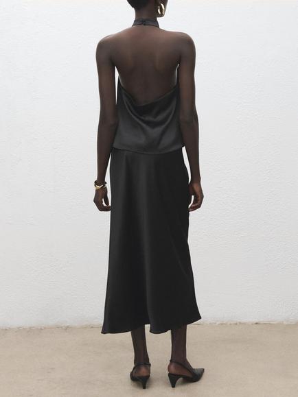 Mango Bias Cut Midi Skirt, Black - view 2, Black
