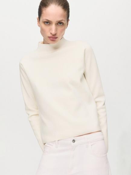 Mango High Neck Relaxed Fit Jumper, Natural