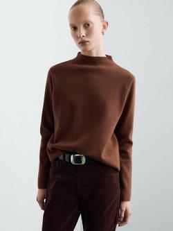 Mango High Neck Relaxed Fit Jumper, Caramel