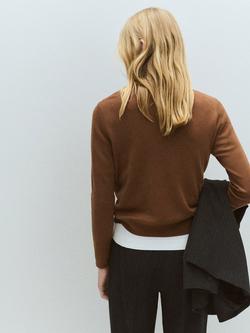 Mango Fine Knit Polo Jumper - view 2, Tobacco