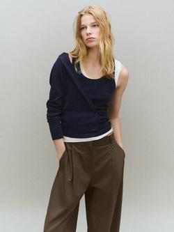 Mango Seamless Slim Knit Tank Top, Navy, Navy