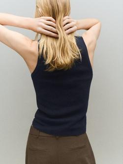 Mango Seamless Slim Knit Tank Top, Navy - view 2, Navy