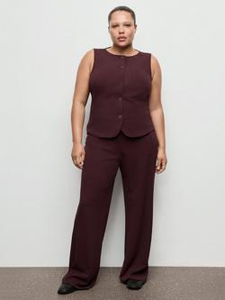 Mango Sculpted Wide Leg Tailored Trousers, Bordeaux, Bordeaux