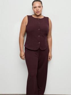 Mango Sculpted Wide Leg Tailored Trousers, Bordeaux - view 2, Bordeaux