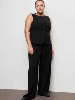 Mango Sculpted Wide Leg Tailored Trousers, Black, Black