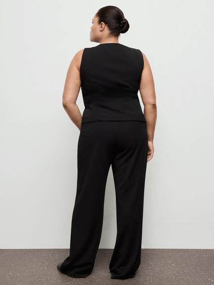 Mango Sculpted Wide Leg Tailored Trousers, Black - view 2, Black