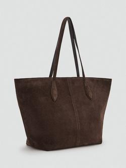 Mango Suede Twin Handle Tote Bag, Brown - view 2, Brown