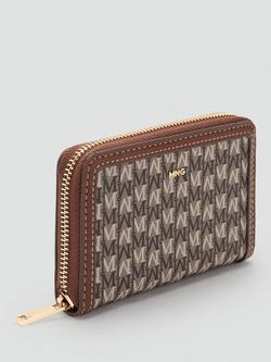 Mango Billetera Compact Monogram Zip Around Purse, Brown - view 2, Brown
