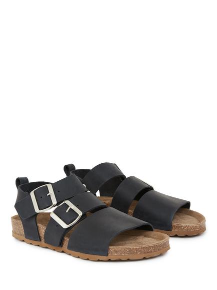 Celtic & Co. Leather Triple Strap Sandals, Navy - view 2, Navy