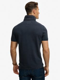 Superdry Vintage Destroy Cotton Regular Fit Short Sleeve Polo Shirt, Eclipse Navy - view 2, Eclipse Navy