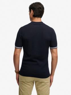 Superdry Cotton Regular Fit Short Sleeve Knitted Textured Polo Shirt, Classic Navy Stag - view 2, Classic Navy Stag