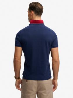 Superdry Cotton Regular Fit Short Sleeve Monogram Pique Polo Shirt - view 2, Darkest Navy/Red