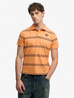 Superdry Cotton Regular Fit Vintage Stripe Jersey Polo Shirt, Orange