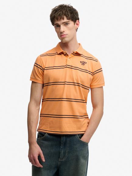 Superdry Cotton Regular Fit Vintage Stripe Jersey Polo Shirt, Orange