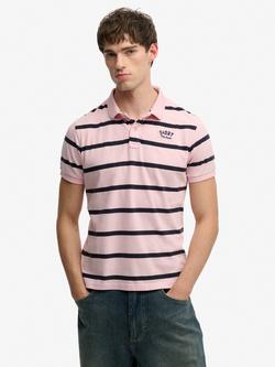 Superdry Cotton Regular Fit Vintage Stripe Jersey Polo Shirt, Pink/Navy