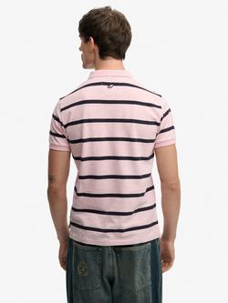 Superdry Cotton Regular Fit Vintage Stripe Jersey Polo Shirt - view 2, Pink/Navy