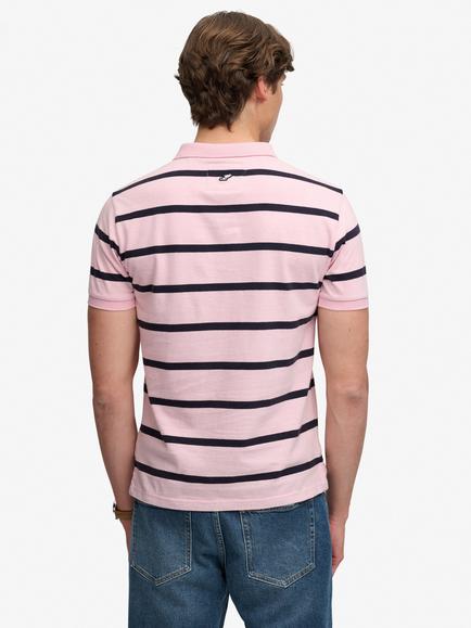 Superdry Cotton Regular Fit Vintage Stripe Jersey Polo Shirt - view 2, Pink/Navy