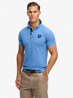 Superdry Cotton Regular Fit Short Sleeve Monogram Pique Polo Shirt, Deep Blue/Eclipse