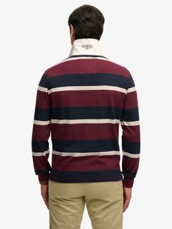 Superdry Cotton Double Emblem Stripe Rugby Shirt, Hunter Green - view 2, Port/Navy