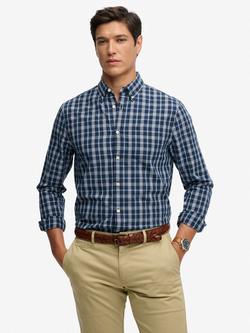 Superdry Poplin Cotton Regular Fit Check Shirt, Wainscott Navy, Wainscott Navy