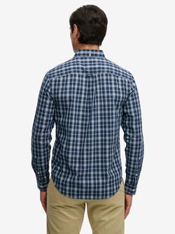 Superdry Poplin Cotton Regular Fit Check Shirt, Wainscott Navy - view 2, Wainscott Navy