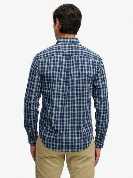 Superdry Poplin Cotton Regular Fit Check Shirt, Wainscott Navy - view 2, Wainscott Navy
