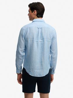 Superdry Riviera Linen Regular Fit Stripe Shirt, Classic Blue - view 2, Classic Blue