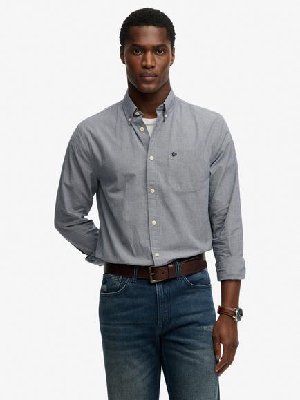 Superdry Poplin Cotton Regular Fit Dogtooth Shirt, Navy, Navy