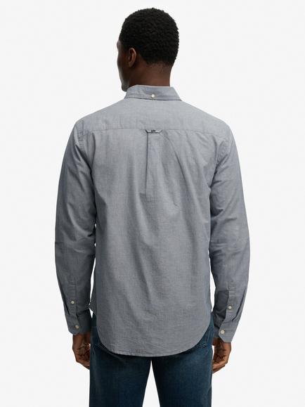 Superdry Poplin Cotton Regular Fit Dogtooth Shirt, Navy - view 2, Navy