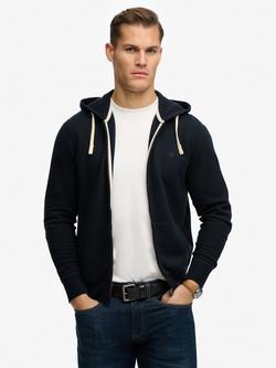 Superdry Monogram Embroidered Zip-Through Hoodie, Dark Navy