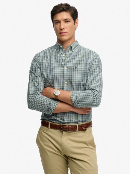 Superdry Poplin Cotton Regular Fit Check Shirt, Montauk Green