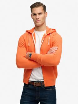Superdry Monogram Embroidered Zip-Through Hoodie, Firecracker Orange
